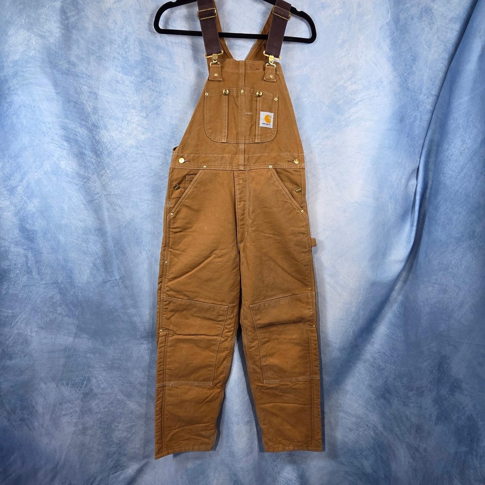 Vintage Carhartt R02 BRN Double Knee Quilt Lined Overalls USA Made Brown 32x30